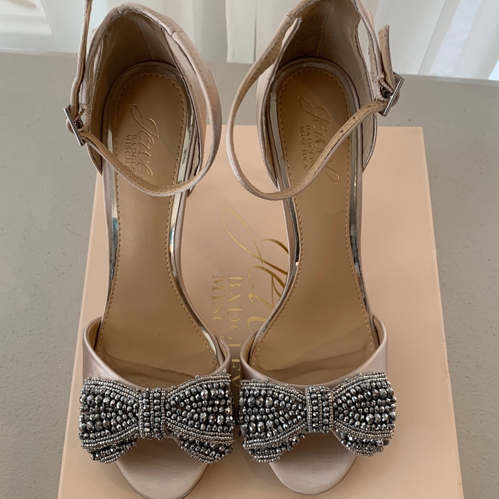 Rhinestone satin bow heels